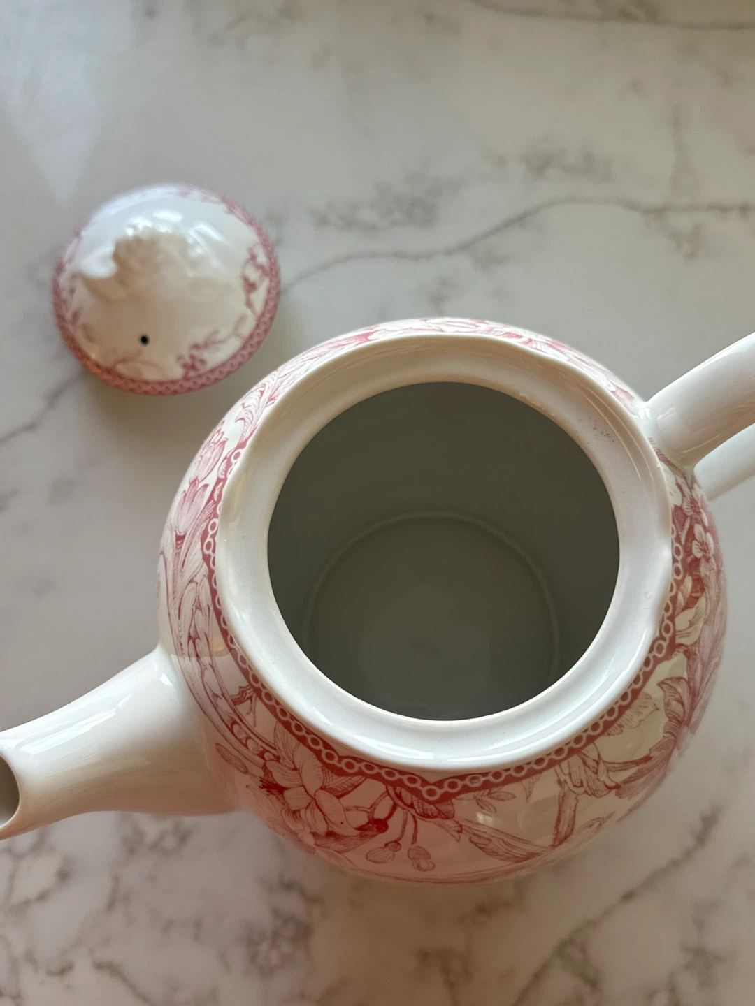 White Teapot with Pink Floral Bird Design - photo 3