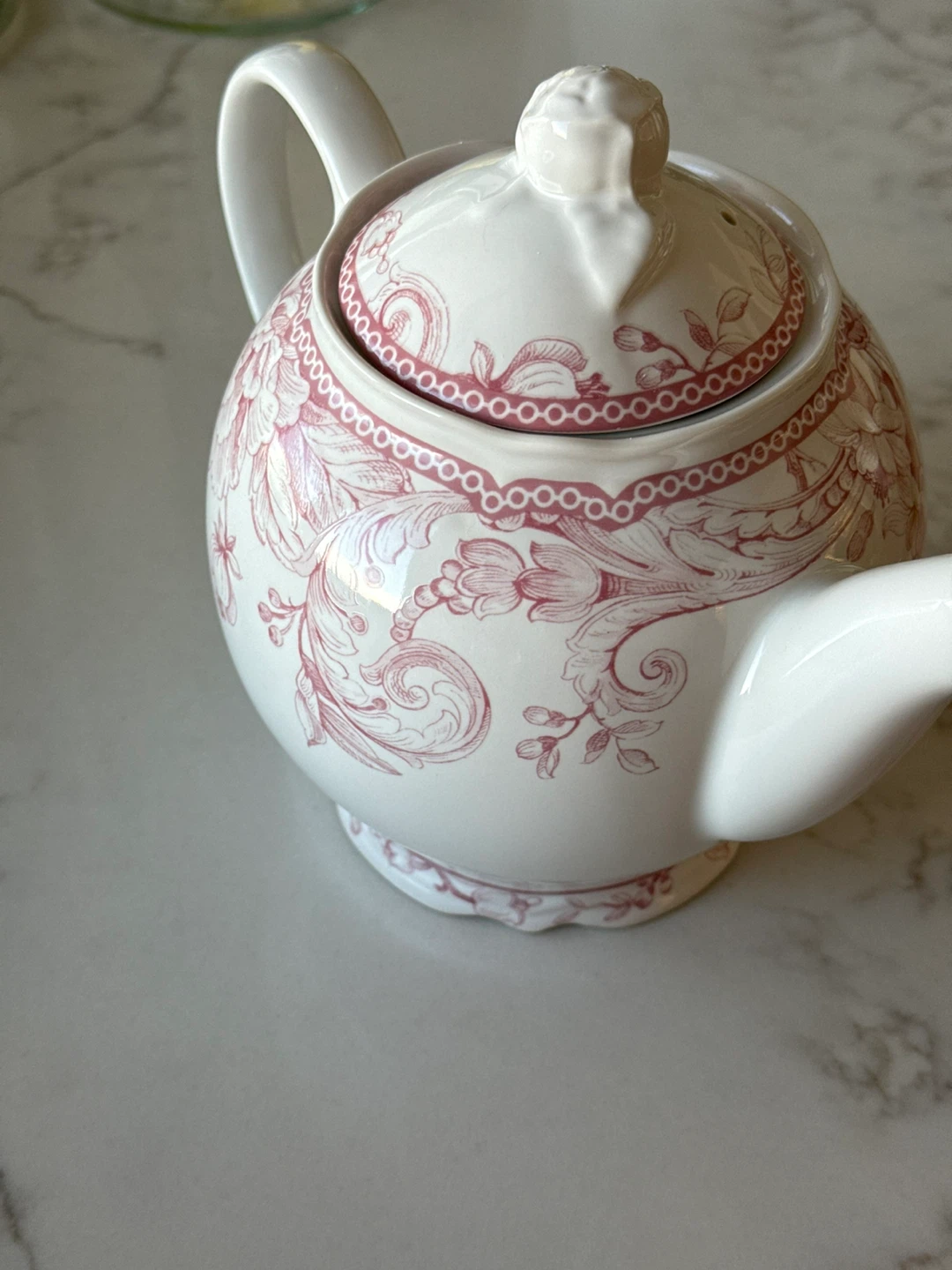 White Teapot with Pink Floral Bird Design - photo 5