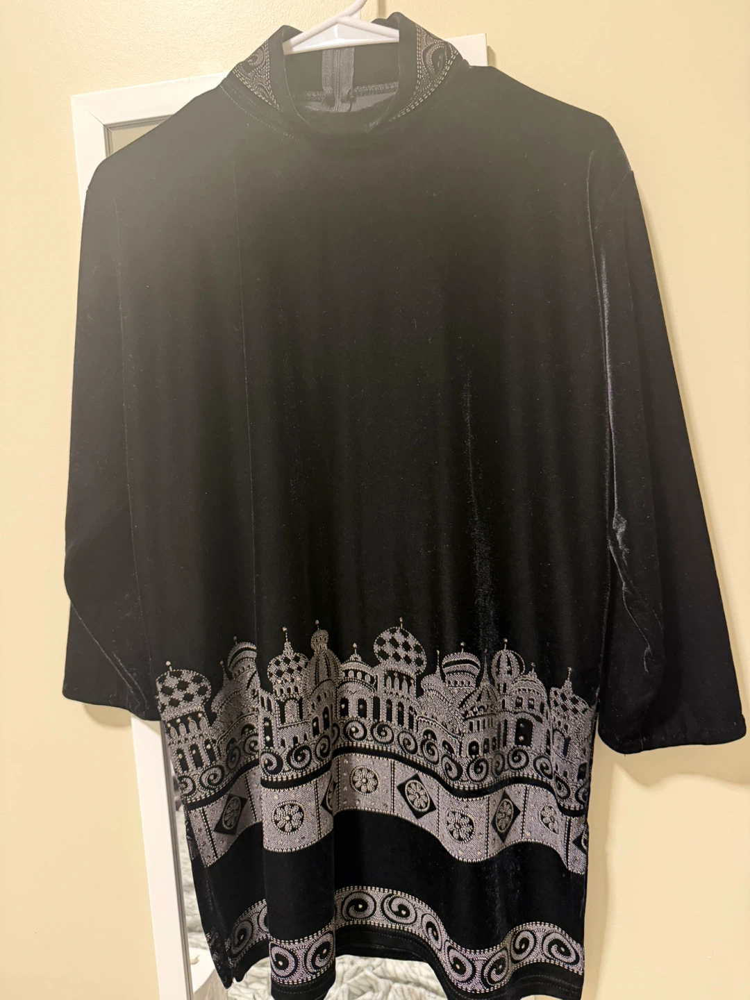 Black Velvet Top with Embellished Collar and Hem