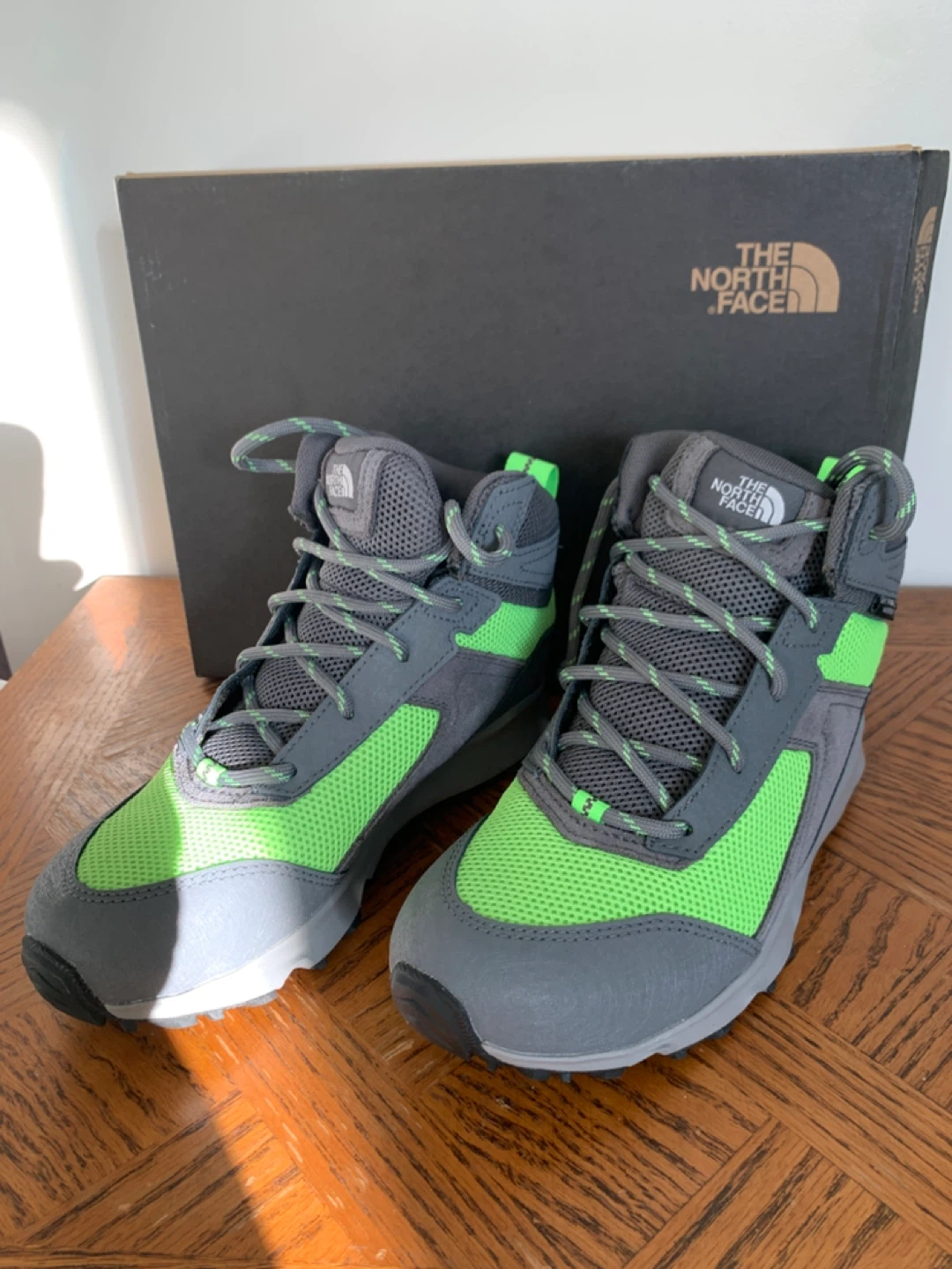 The North Face Grey and Green Mid-Top Hiking Boots