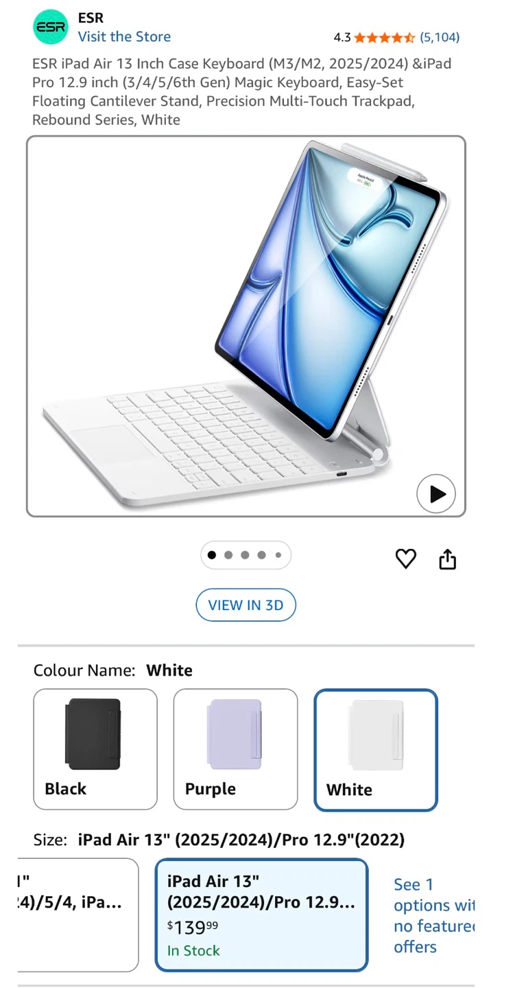 ESR Case Keyboard for iPad Air 13" & Pro 12.9" - White - photo 2