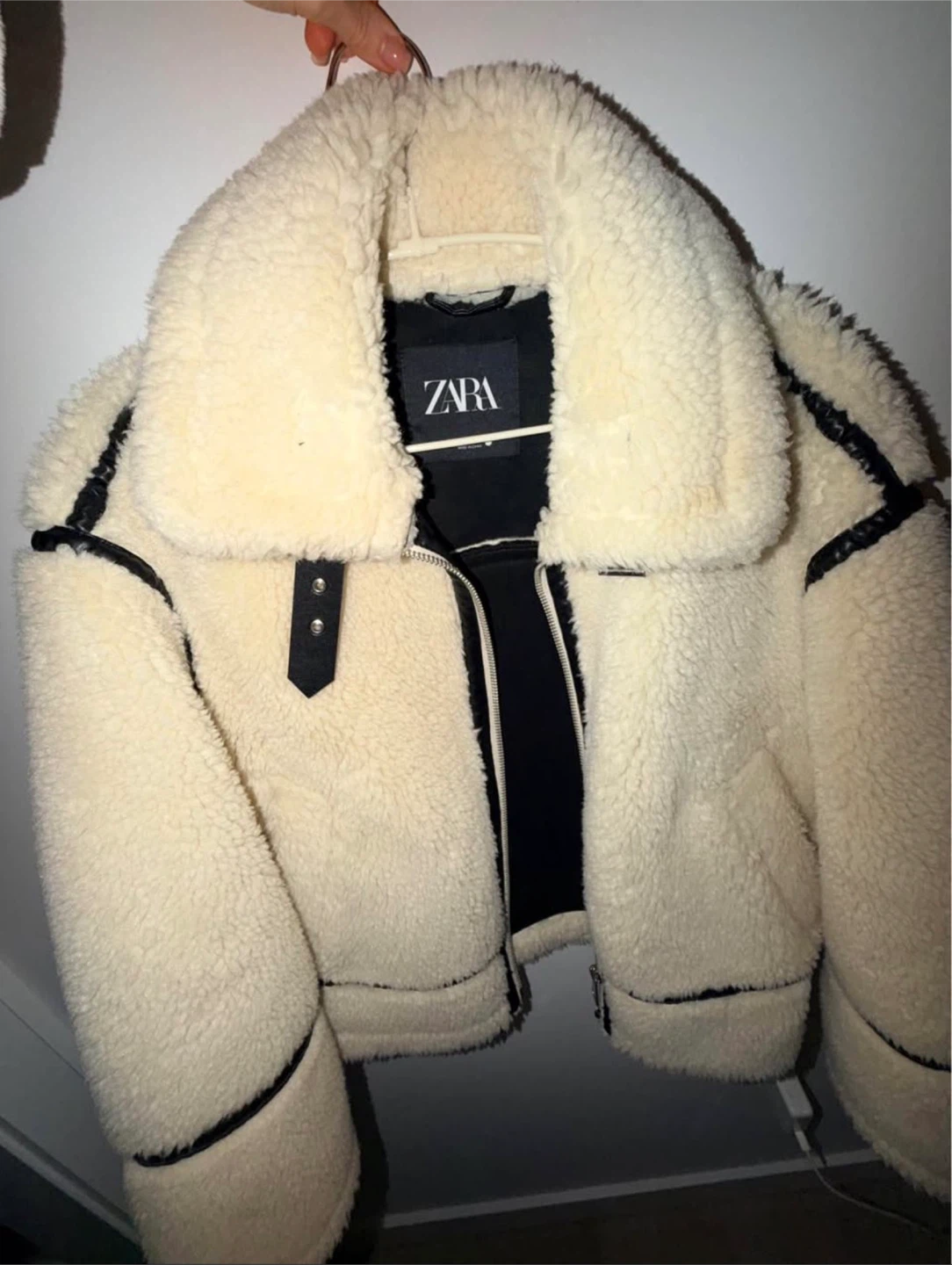 Zara Women's Cream Faux Shearling Aviator Jacket - XS
