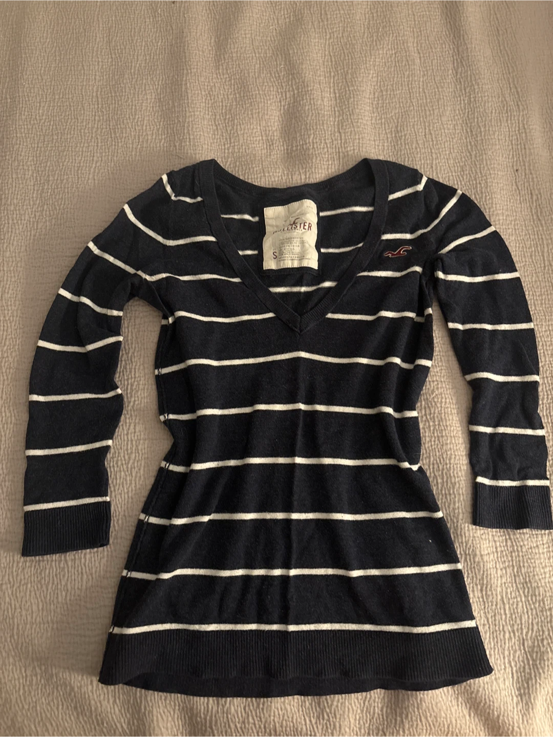 Hollister Striped V-Neck Sweater - Size S