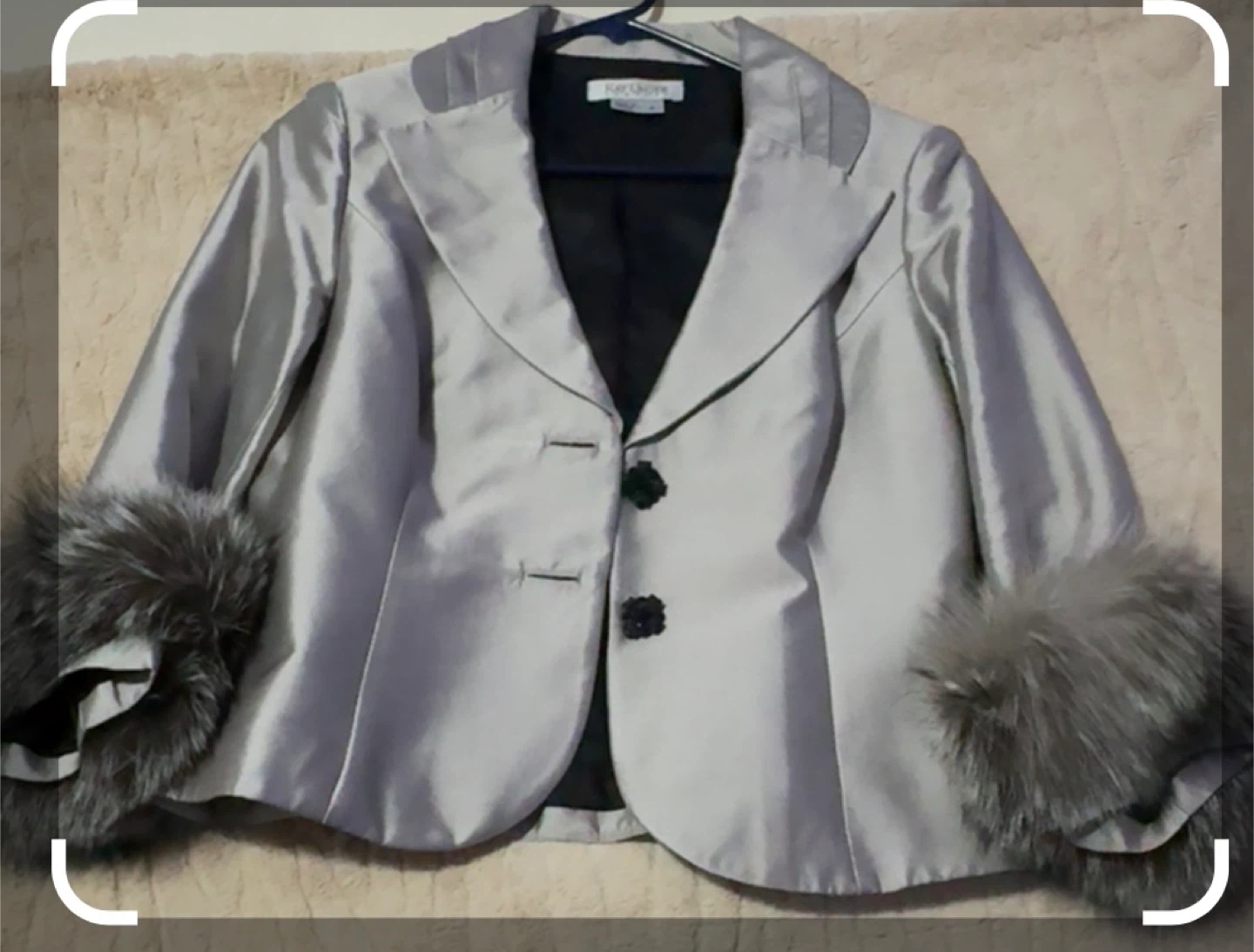 Kay Unger Silver Jacket with Fur Cuffs