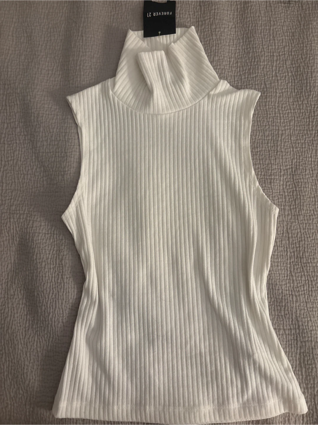 Forever 21 White Ribbed Turtleneck Top - Size Small