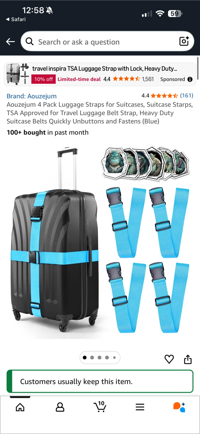 Aouzejum 4 Pack TSA Luggage Straps - Blue