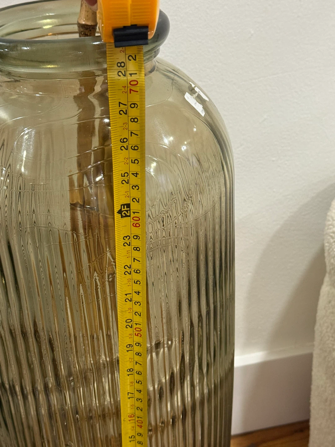 Large Ribbed Glass Vase with Bamboo Stems - photo 2