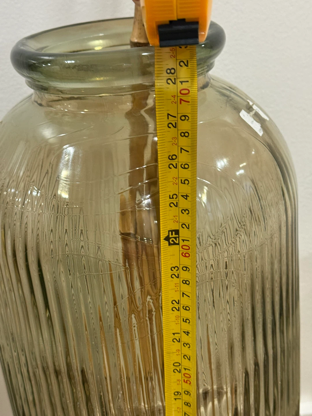 Large Ribbed Glass Vase with Bamboo Stems - photo 5