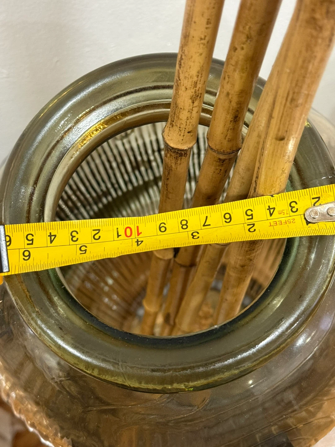 Large Ribbed Glass Vase with Bamboo Stems - photo 3