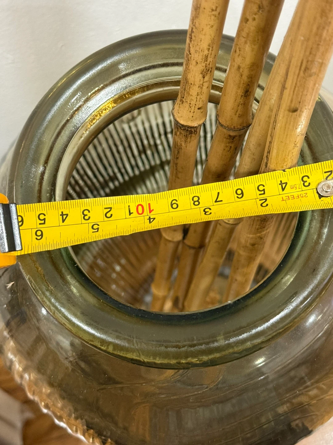 Large Ribbed Glass Vase with Bamboo Stems - photo 4