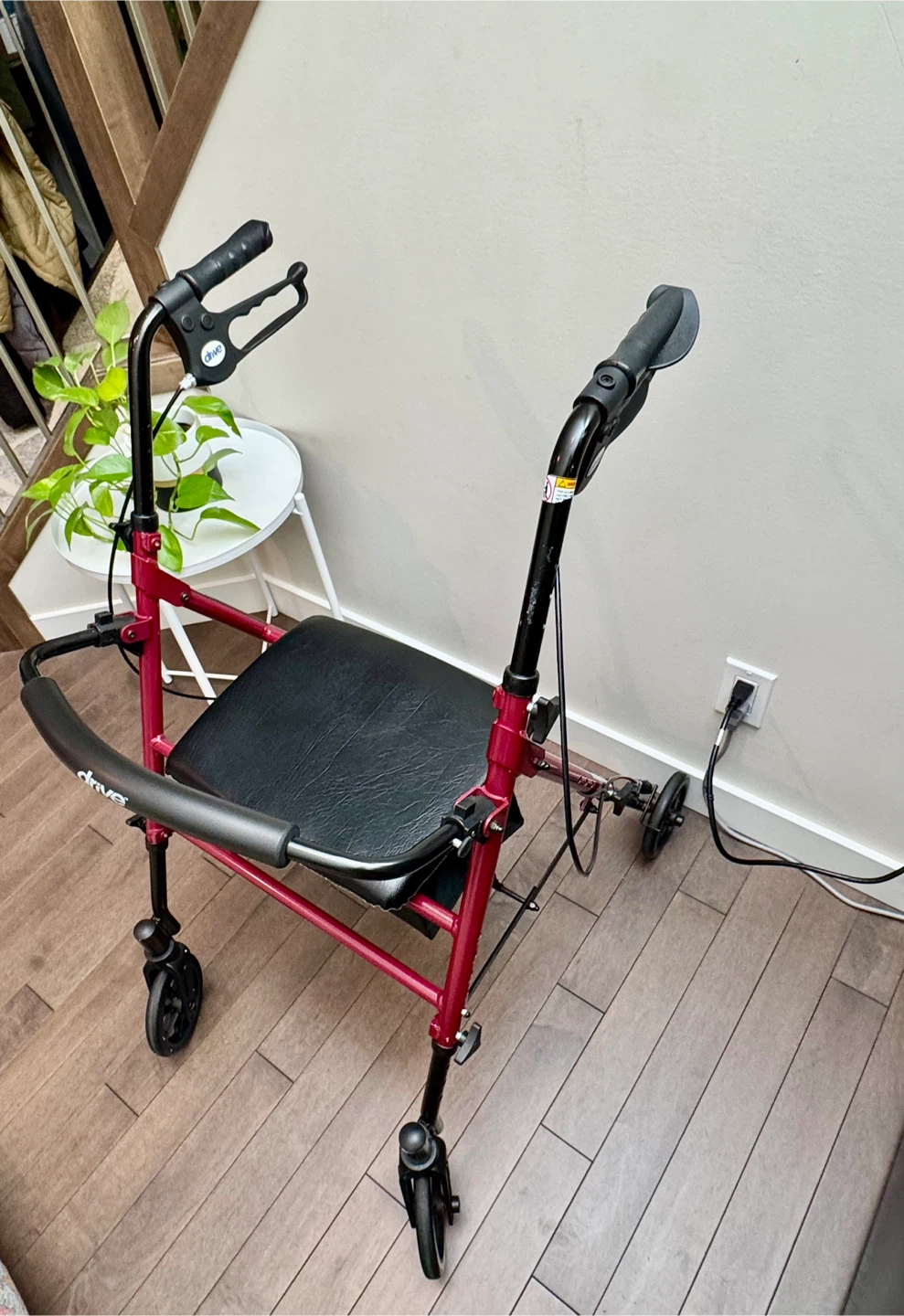 Drive Medical Red Walker with Seat and Wheels