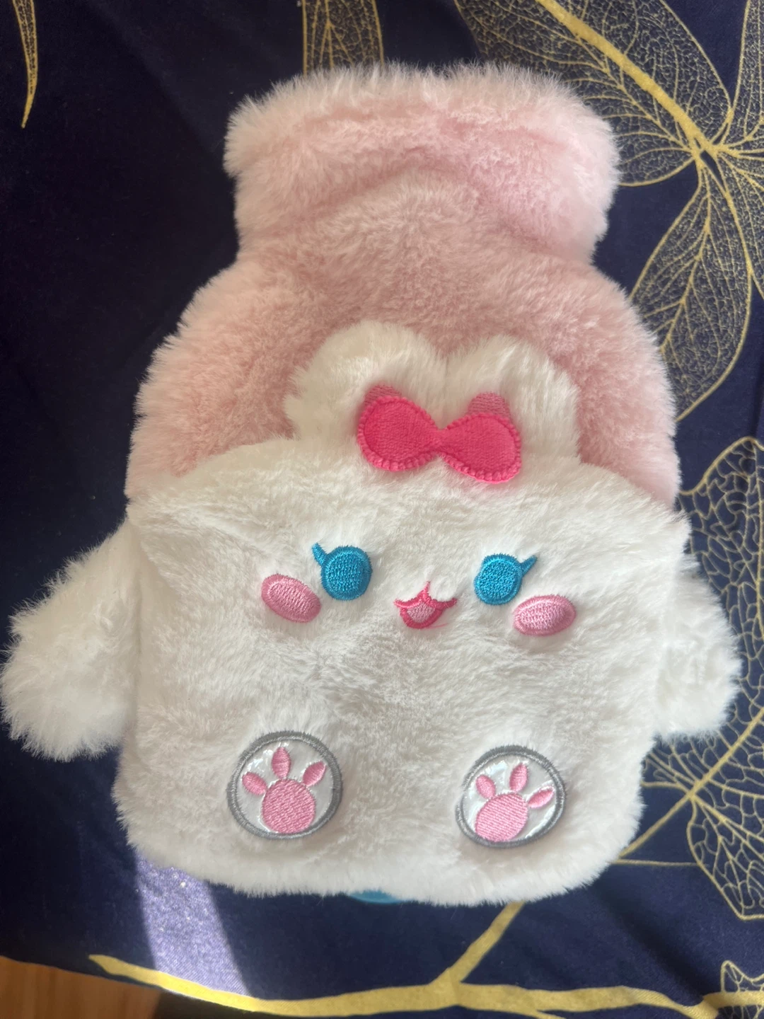 Plush Hot Water Bottle Cover - White Cat Design
