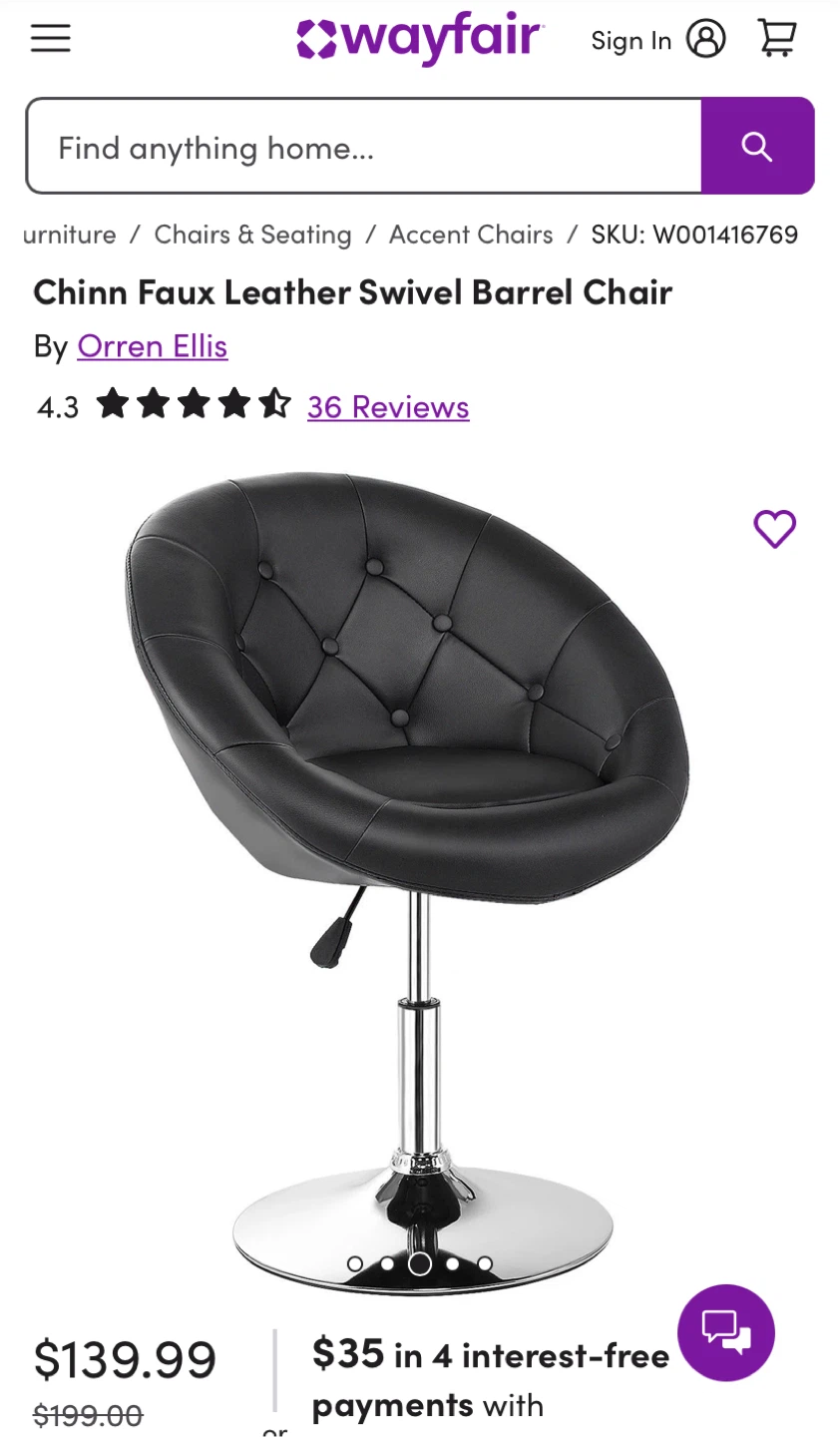 Wayfair Chinn Faux Leather Swivel Barrel Chair - Black - photo 2