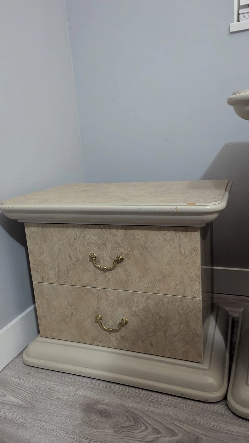 Marble Finish dresser with 2 Nightstands