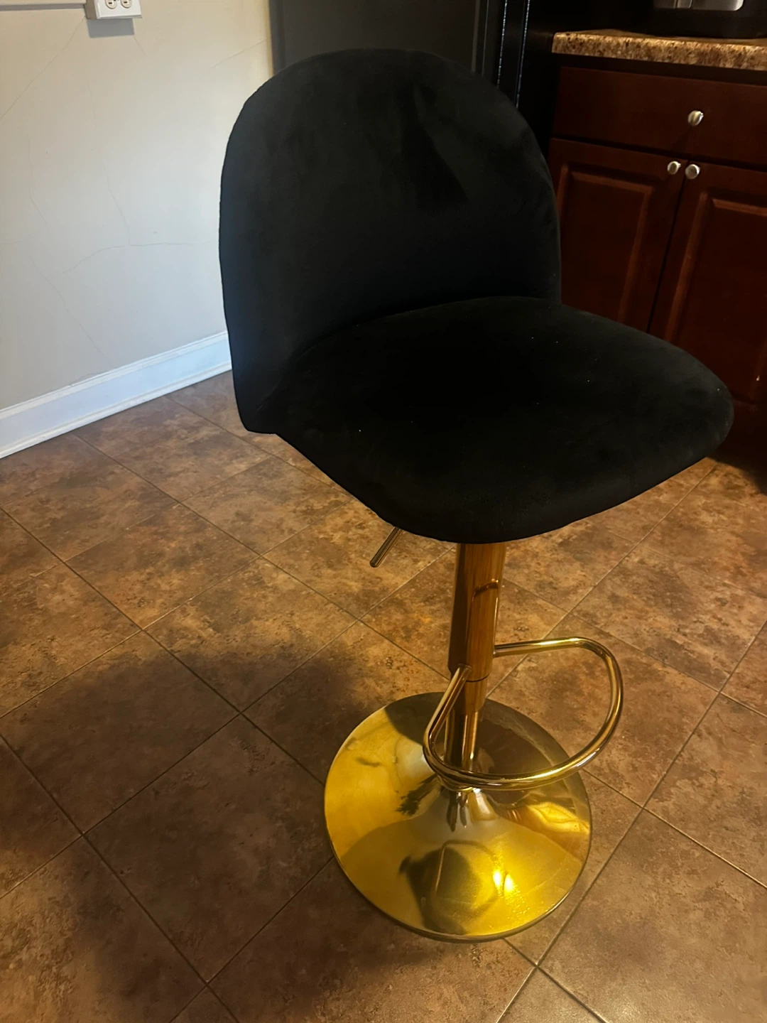 Black Velvet Swivel Bar Stool with Gold Base - photo 2