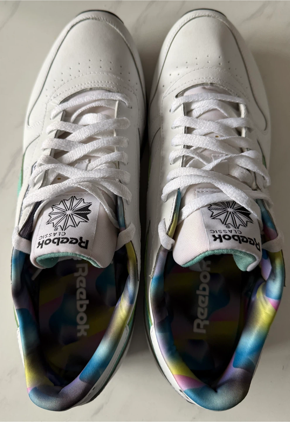 Reebok Classic Leather "Mummy" White Teal Multi-Color Sneakers