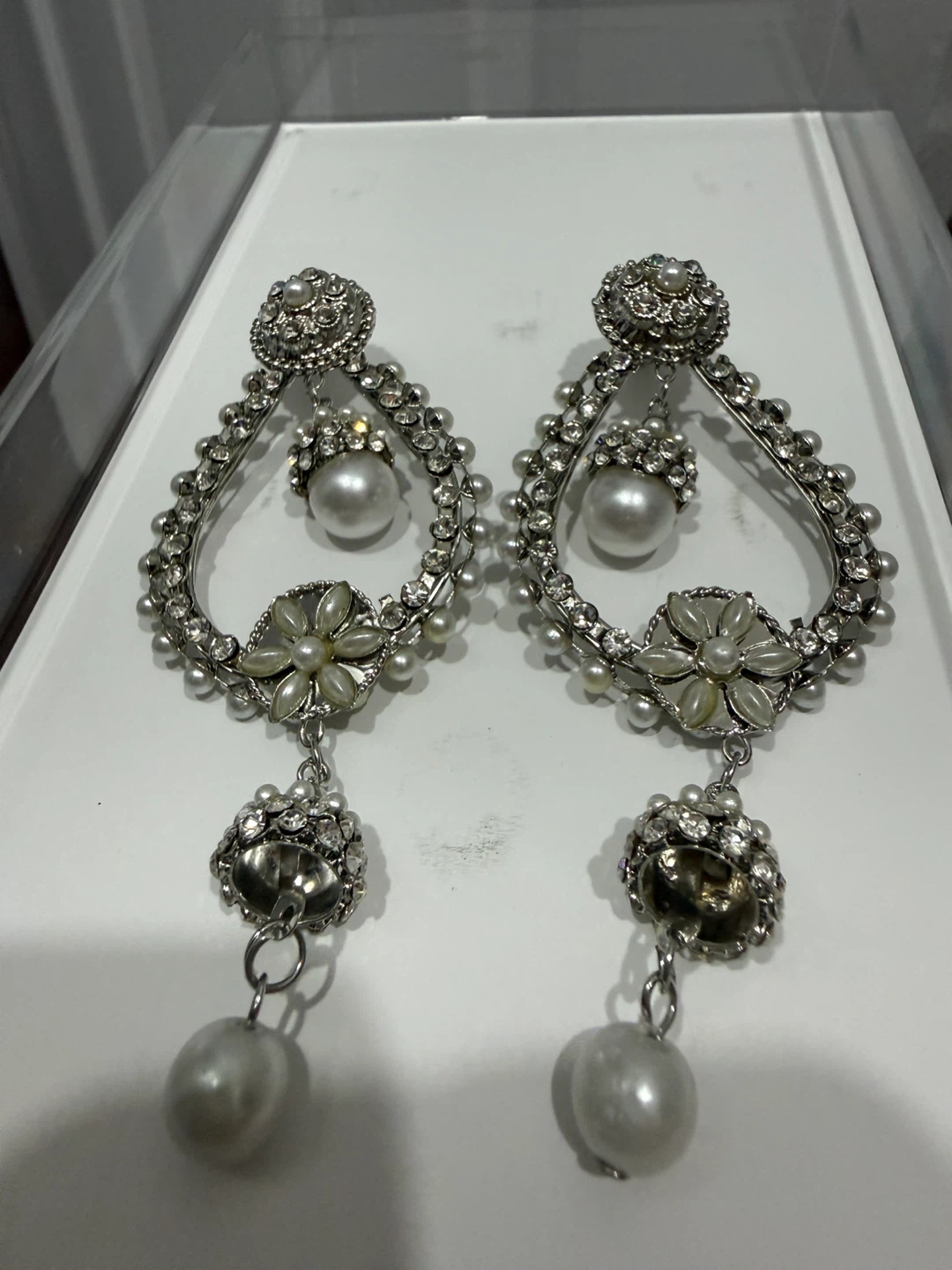 Rhinestone Pearl Dangle Earrings - photo 2