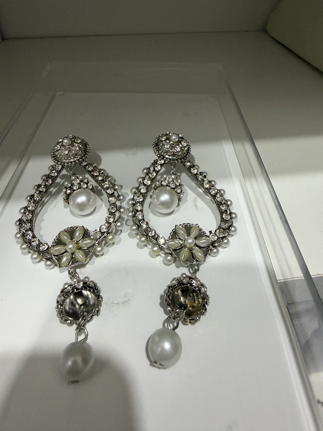 Rhinestone Pearl Dangle Earrings