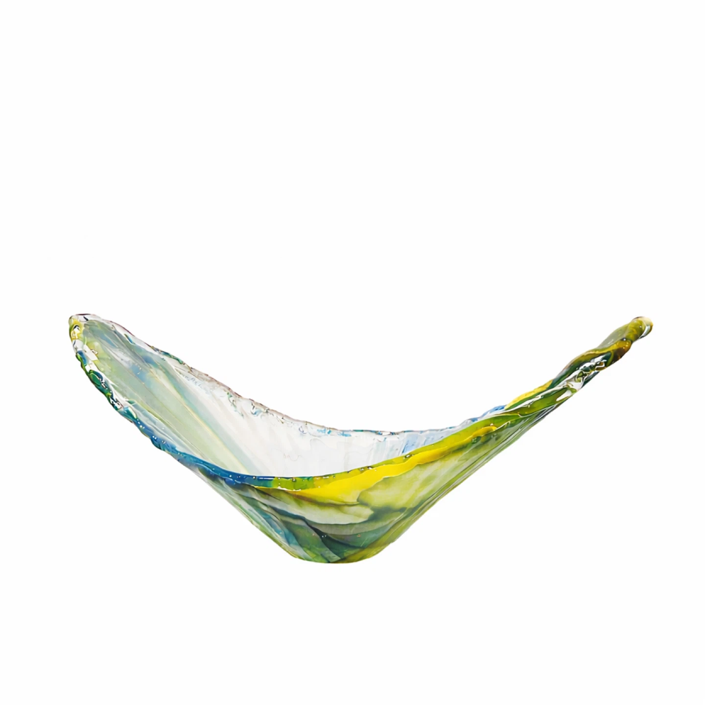 Monumental Cased Art Glass Bowl in Blue & Chartreuse