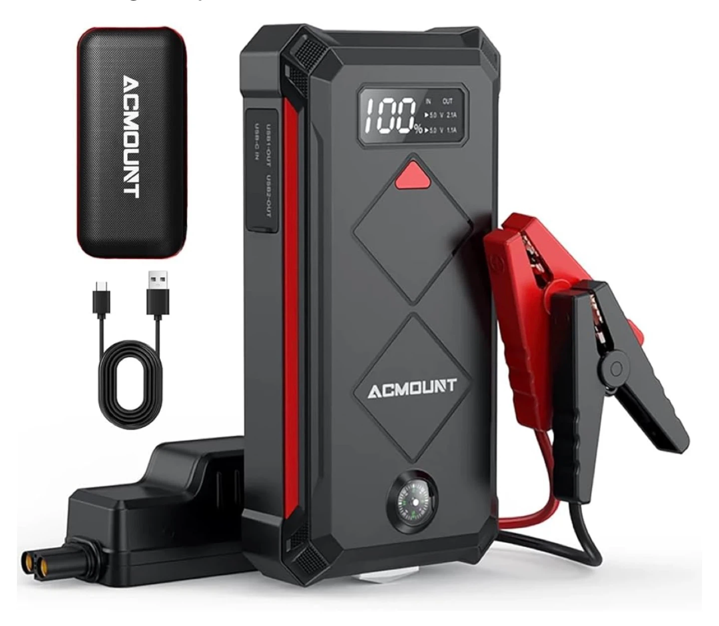 ACMOUNT 100% Charged Car Jump Starter with Cables