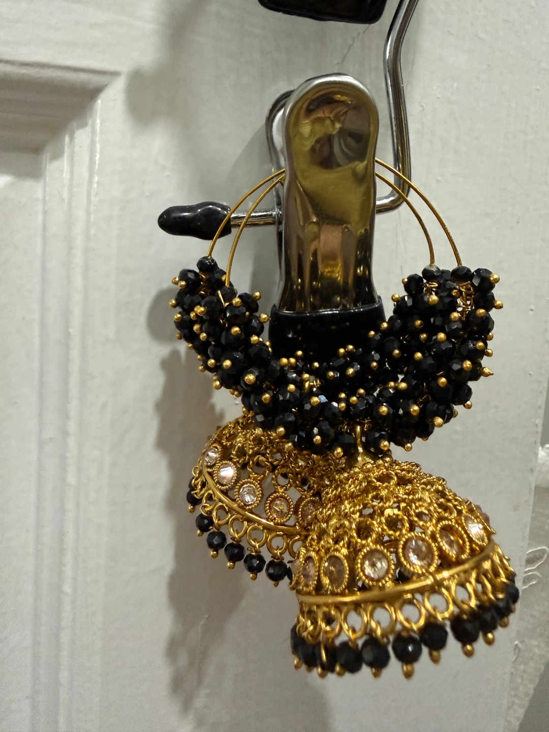 Gold Jhumka Earrings with Black Beads - photo 2