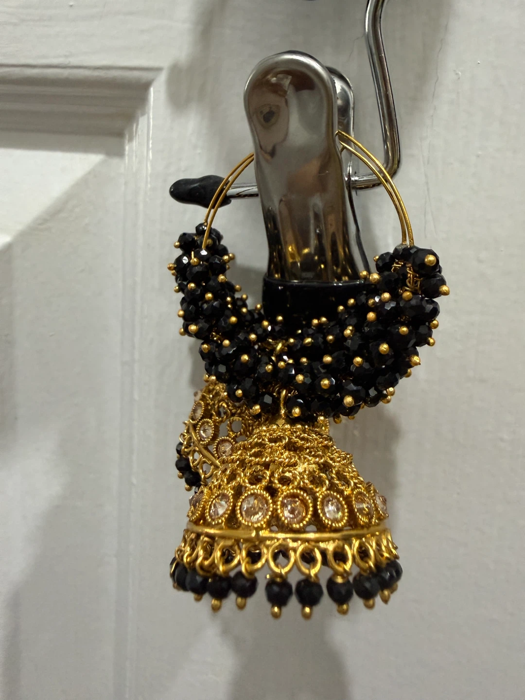 Gold Jhumka Earrings with Black Beads - photo 3