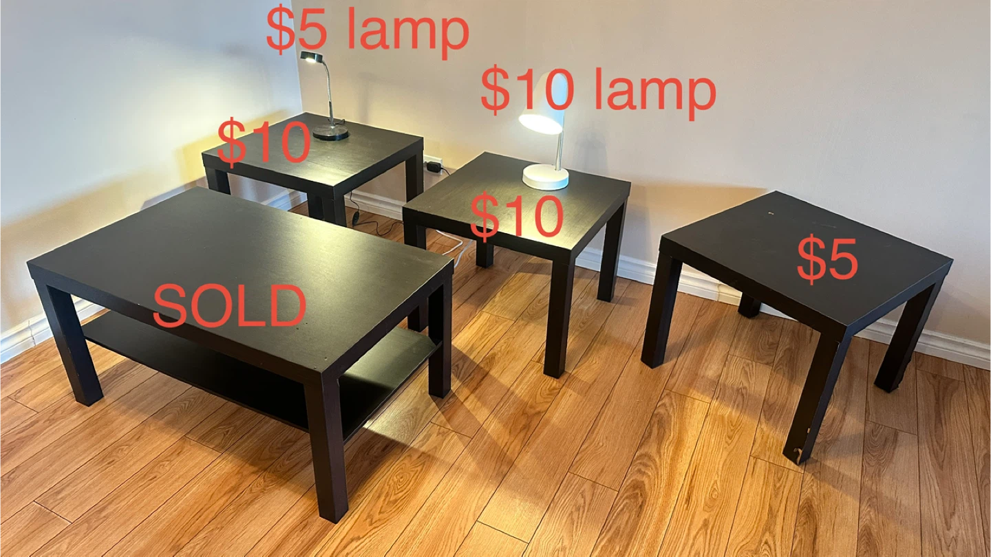 IKEA end tables x3 and two lamps