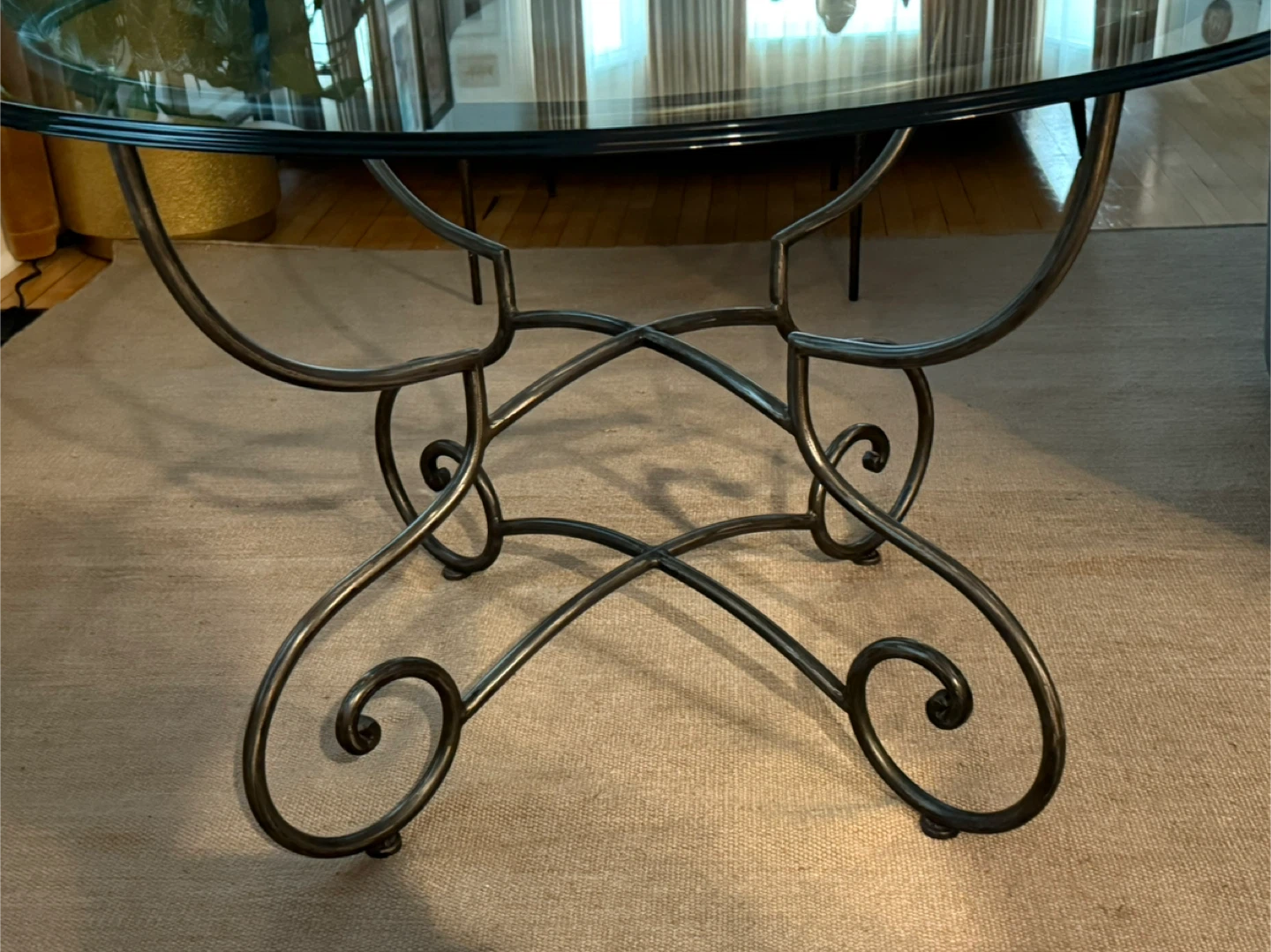 Round Glass Top Dining Table with Ornate Metal Base - photo 4