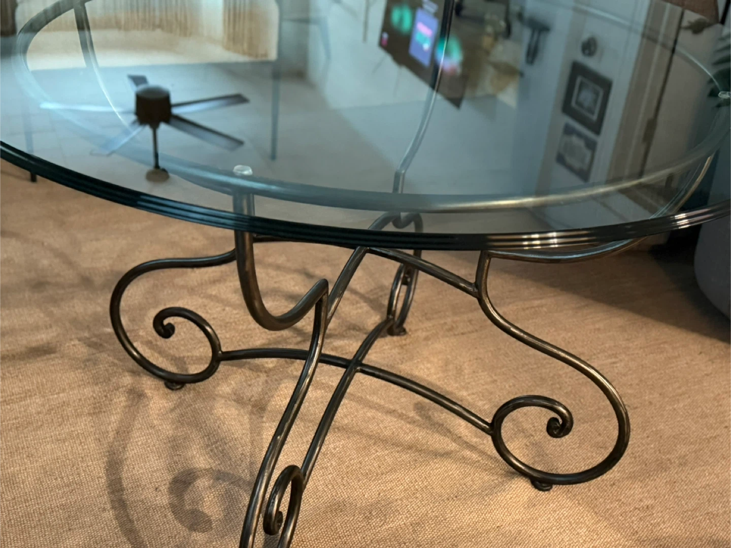 Round Glass Top Dining Table with Ornate Metal Base - photo 2