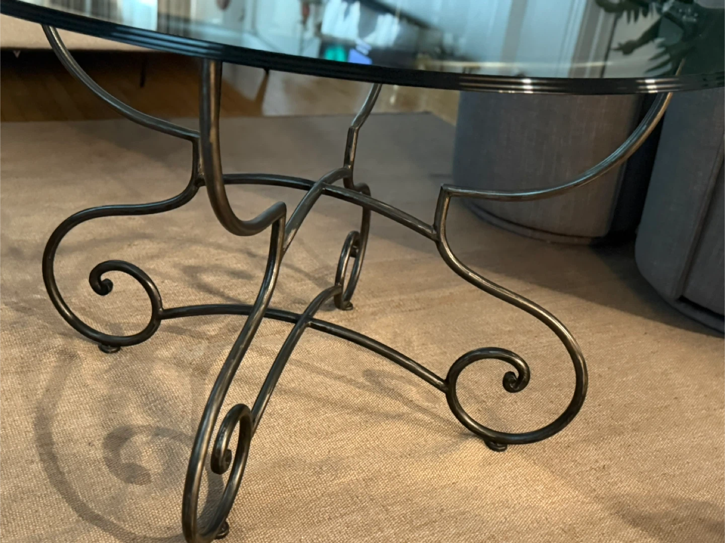 Round Glass Top Dining Table with Ornate Metal Base - photo 3