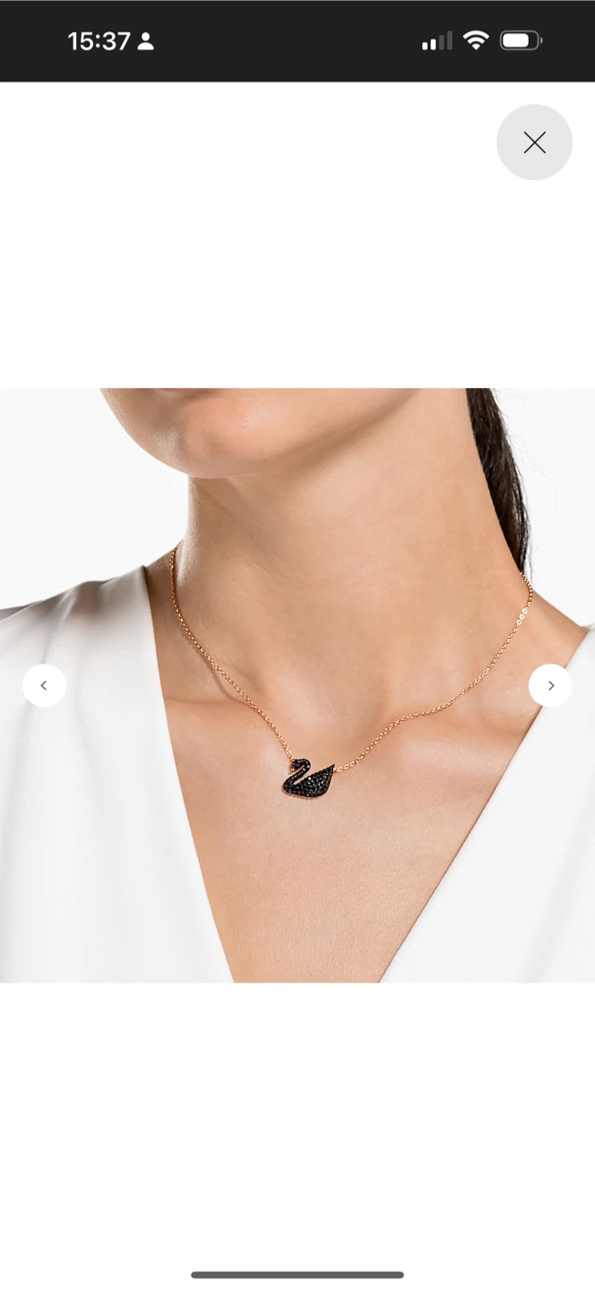 Swarovski Black Swan Pendant Necklace Gold Tone