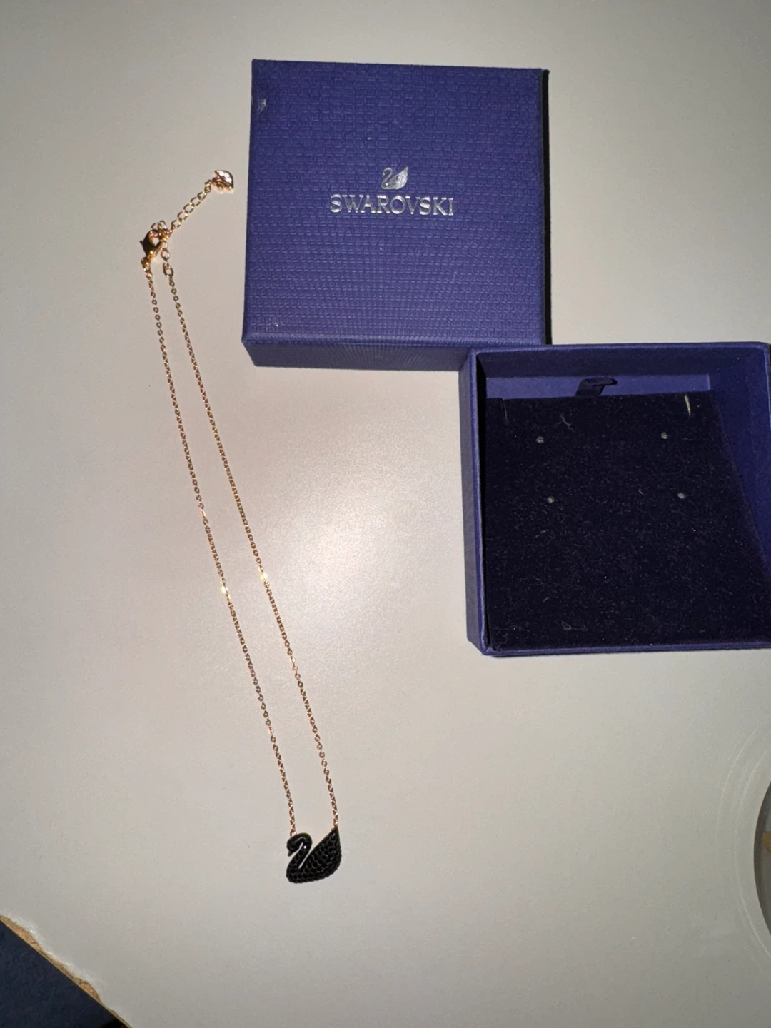 Swarovski Black Swan Pendant Necklace Gold Tone - photo 4