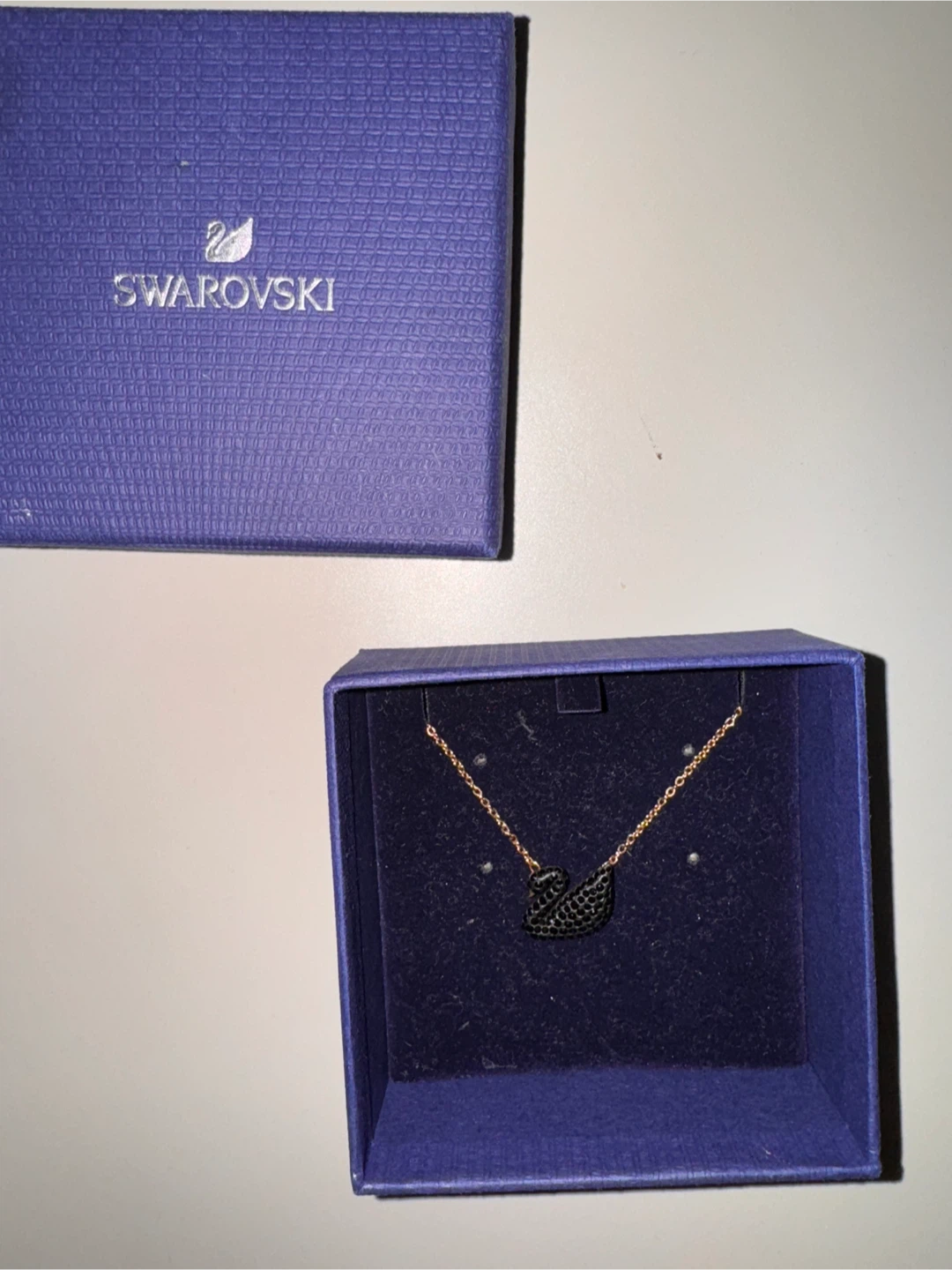 Swarovski Black Swan Pendant Necklace Gold Tone - photo 2