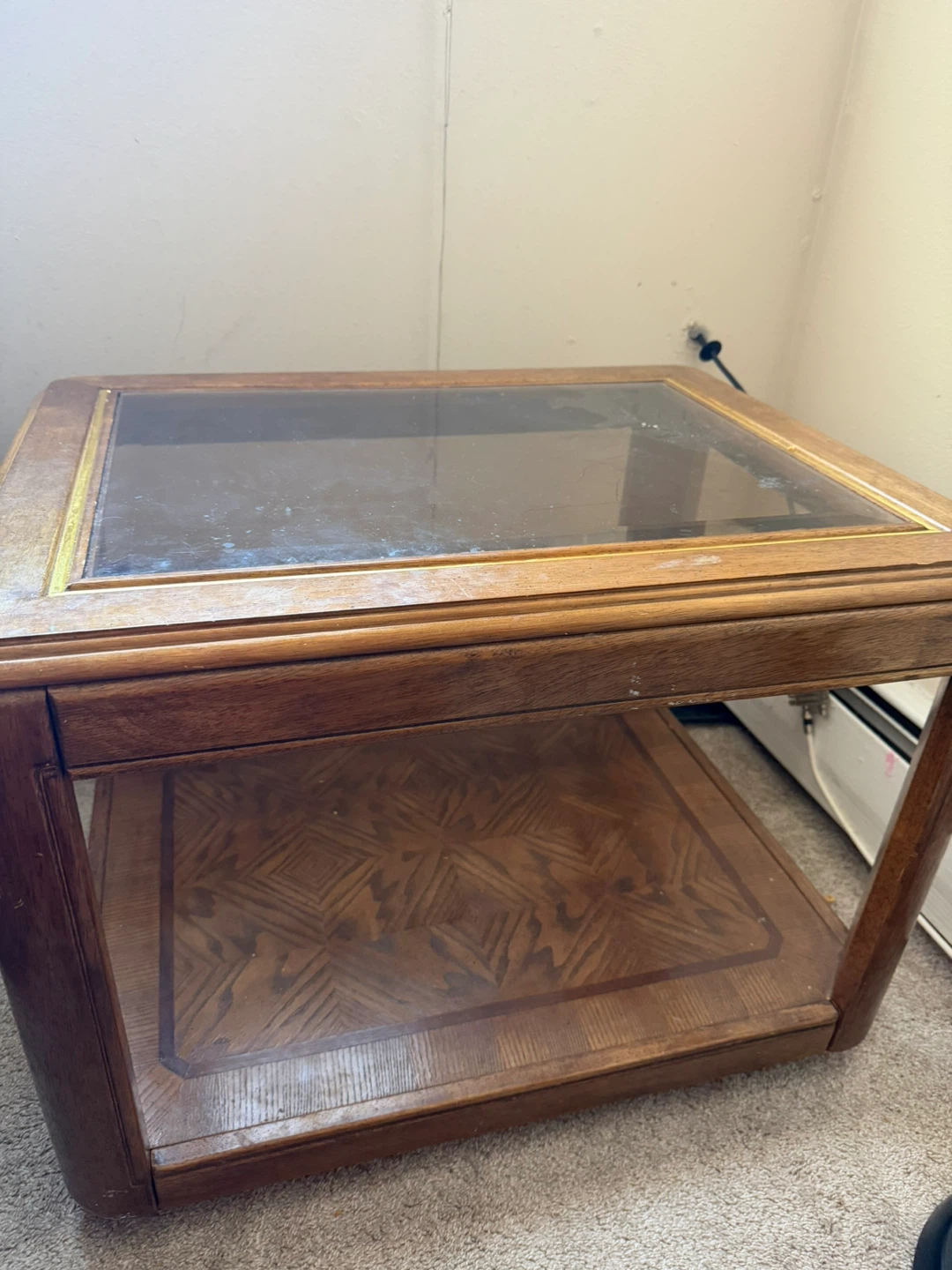 Wooden End Table with Glass Top