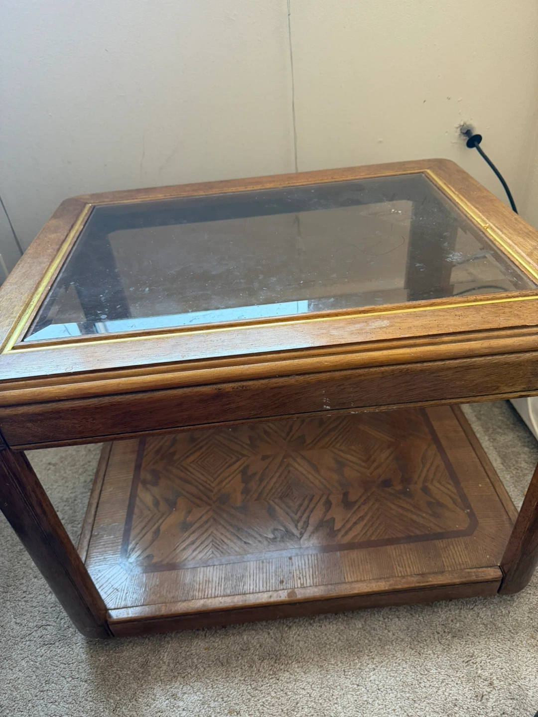 Wooden End Table with Glass Top - photo 2