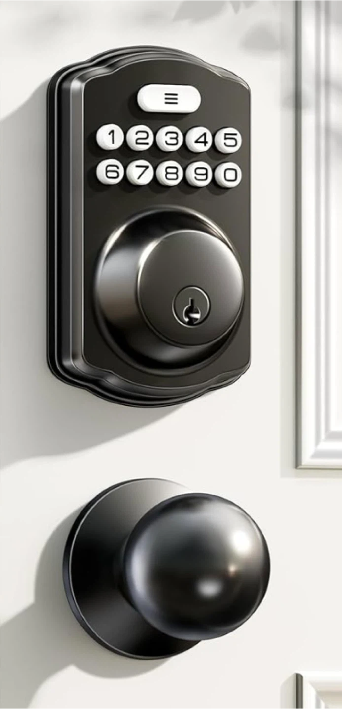 Black Smart Lock with Keypad and Doorknob