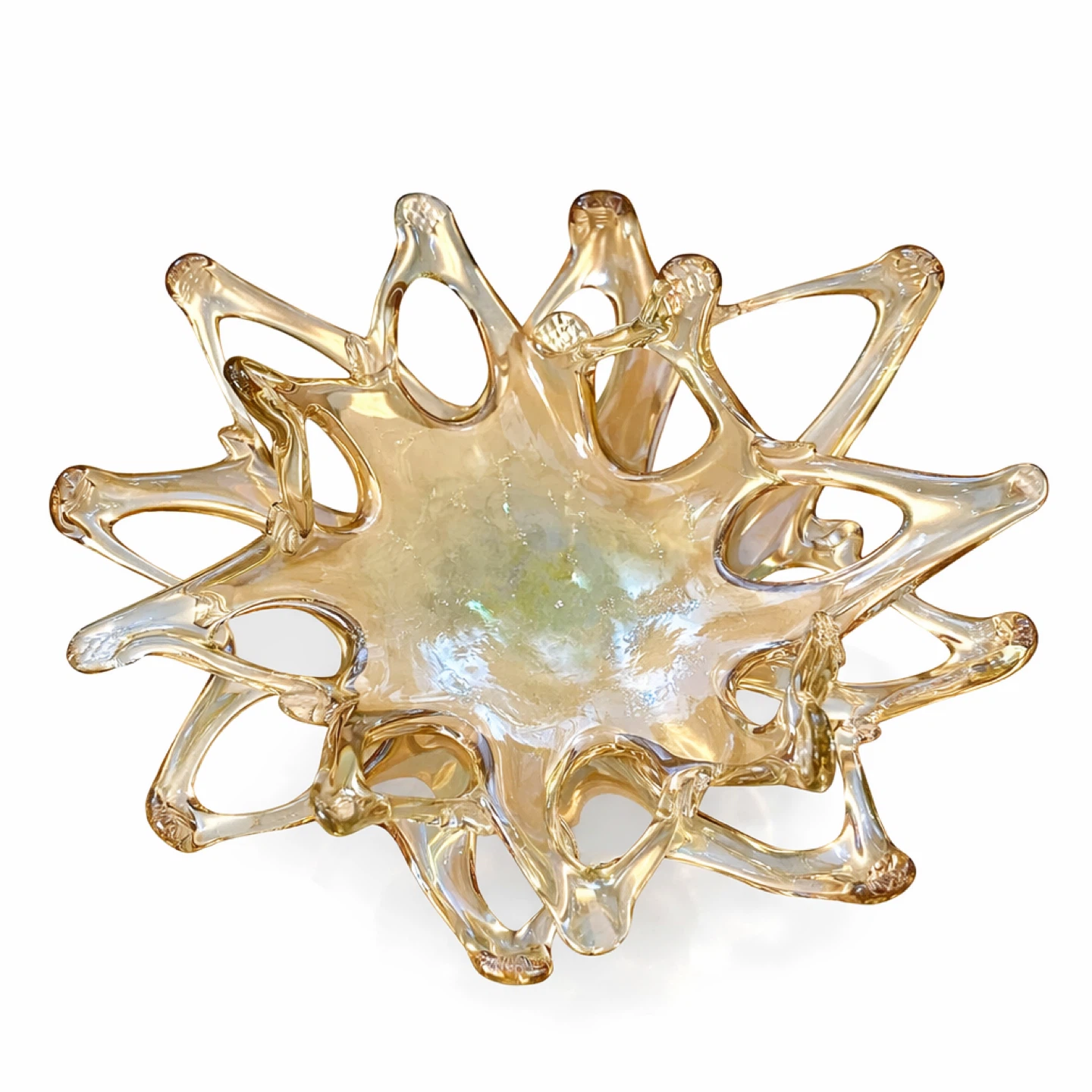 Hand-Blown Art Glass Set (Amber/Champagne) “Splash/Starburst”