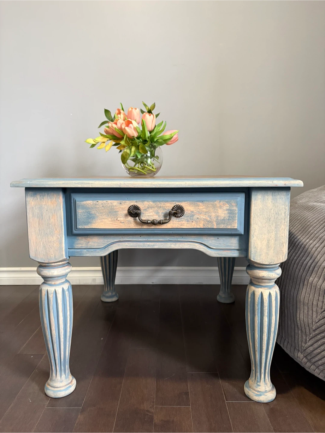 Blue Distressed End Table with Drawer
