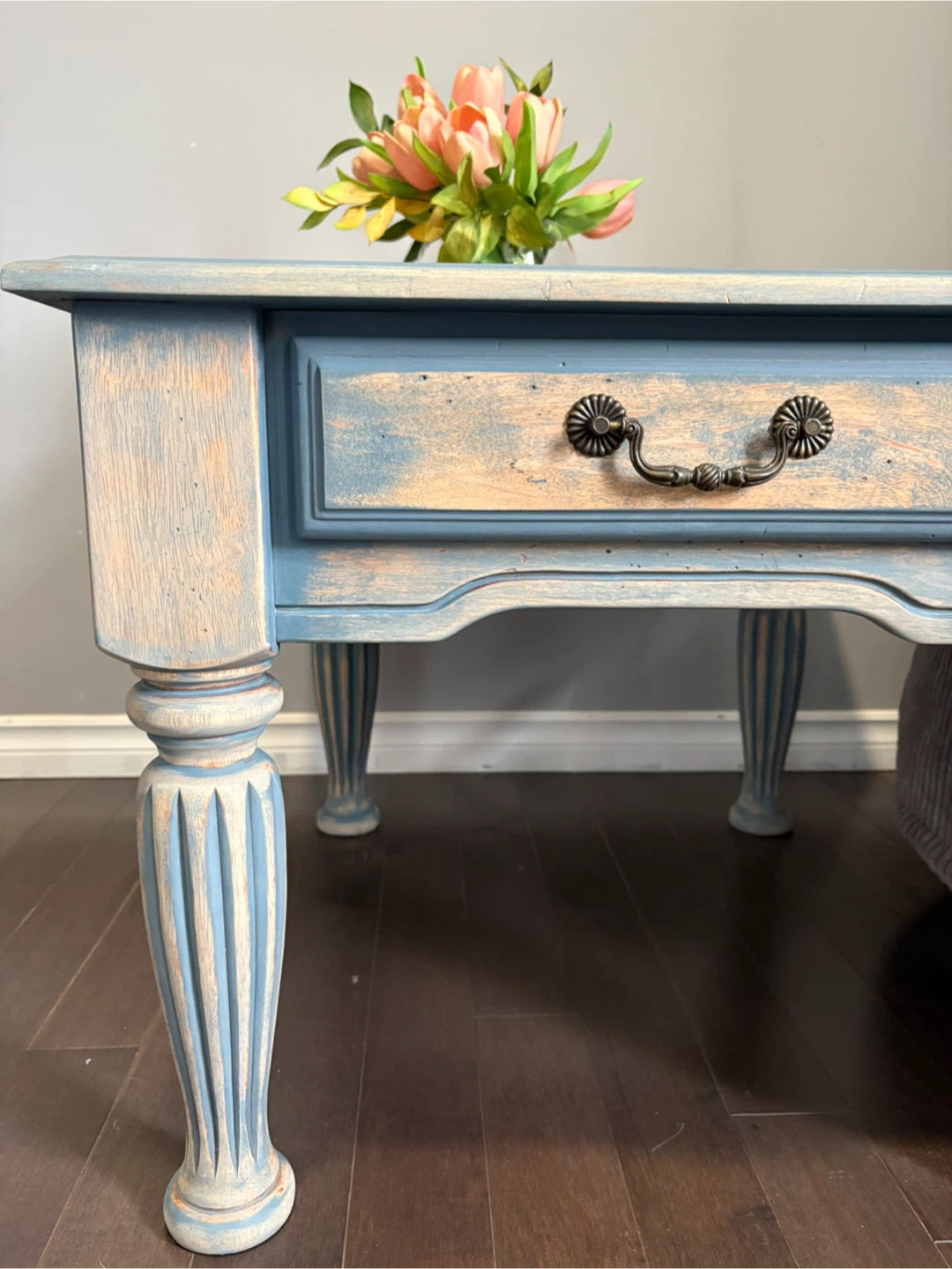 Blue Distressed End Table with Drawer - photo 2