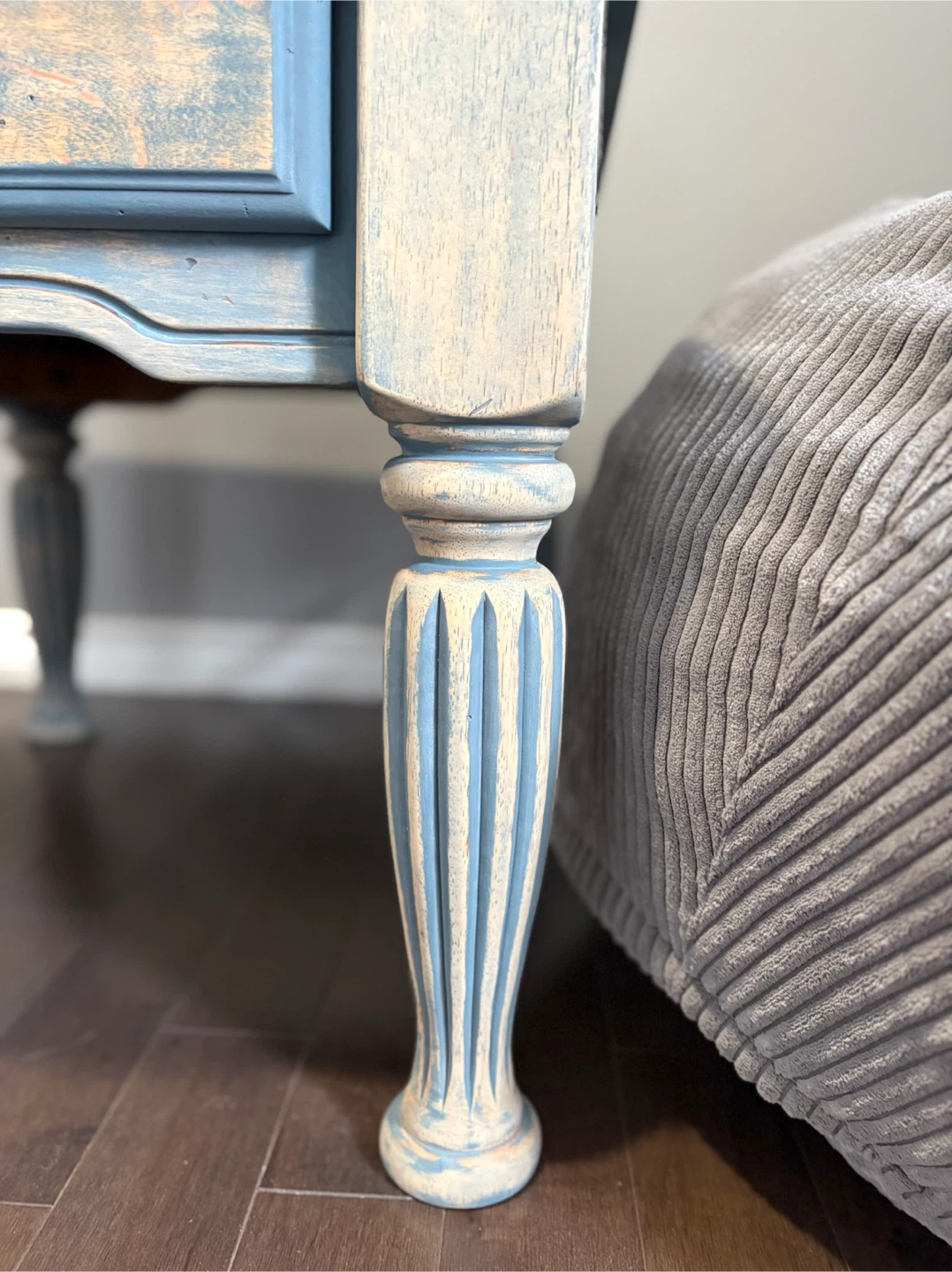Blue Distressed End Table with Drawer - photo 3