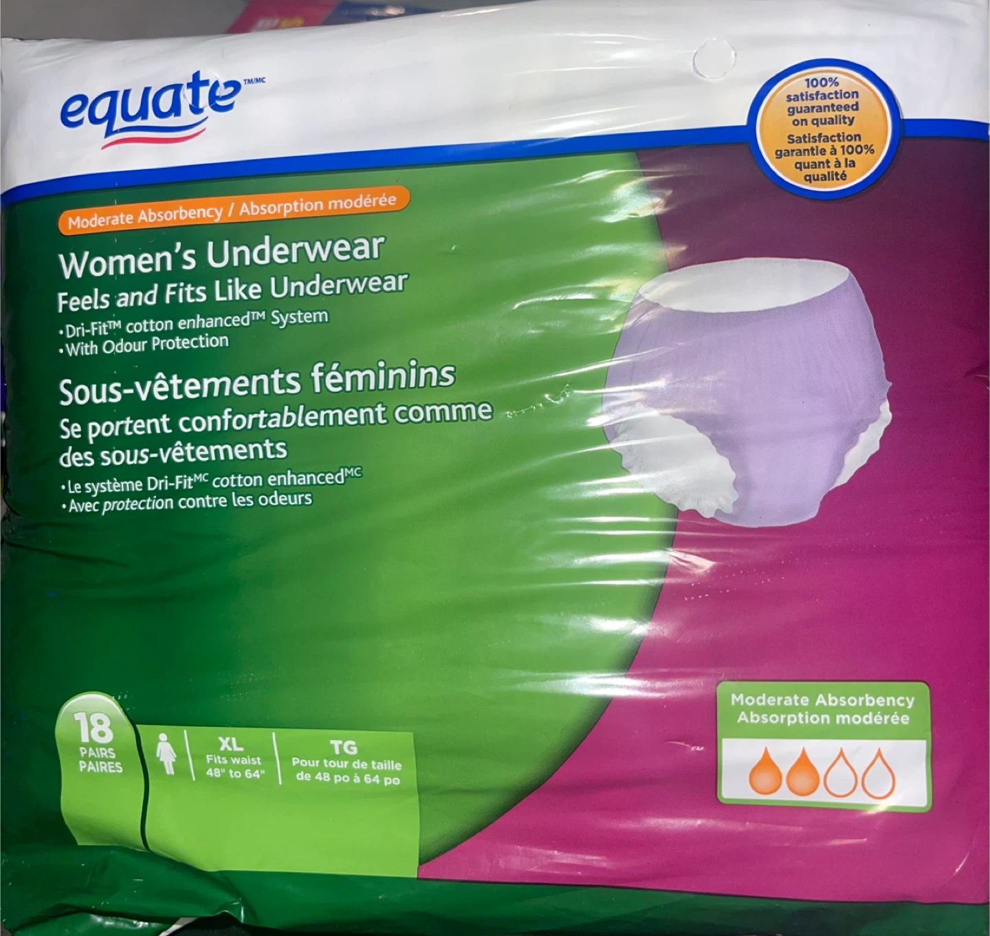 Equate Women's Underwear Size XL, 18 Pairs