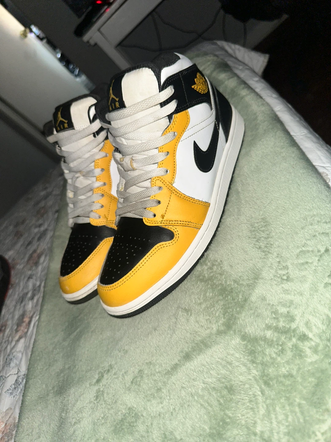 Air Jordan 1 Mid Yellow Black White High Top Sneakers