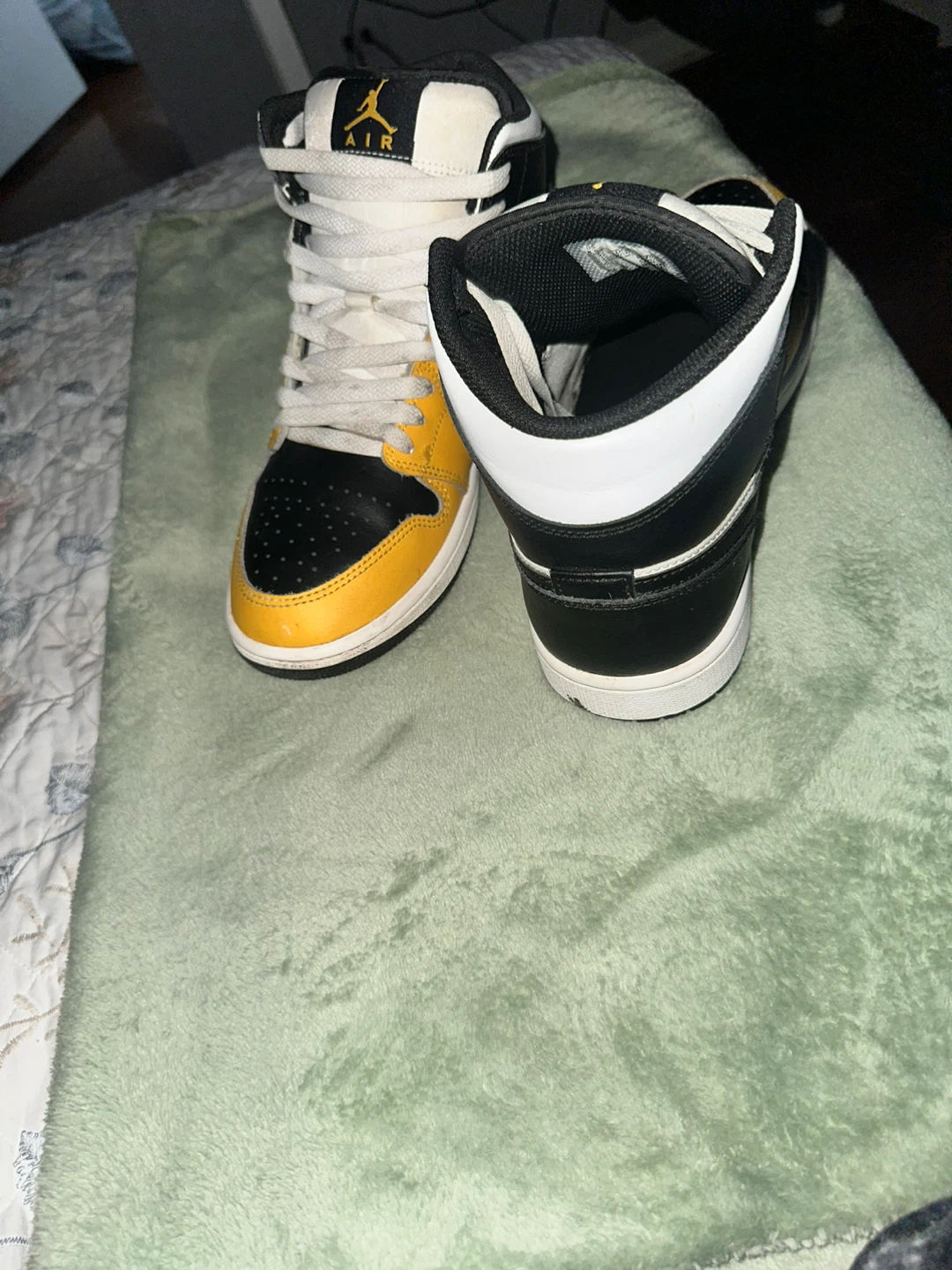 Air Jordan 1 Mid Yellow Black White High Top Sneakers - photo 3