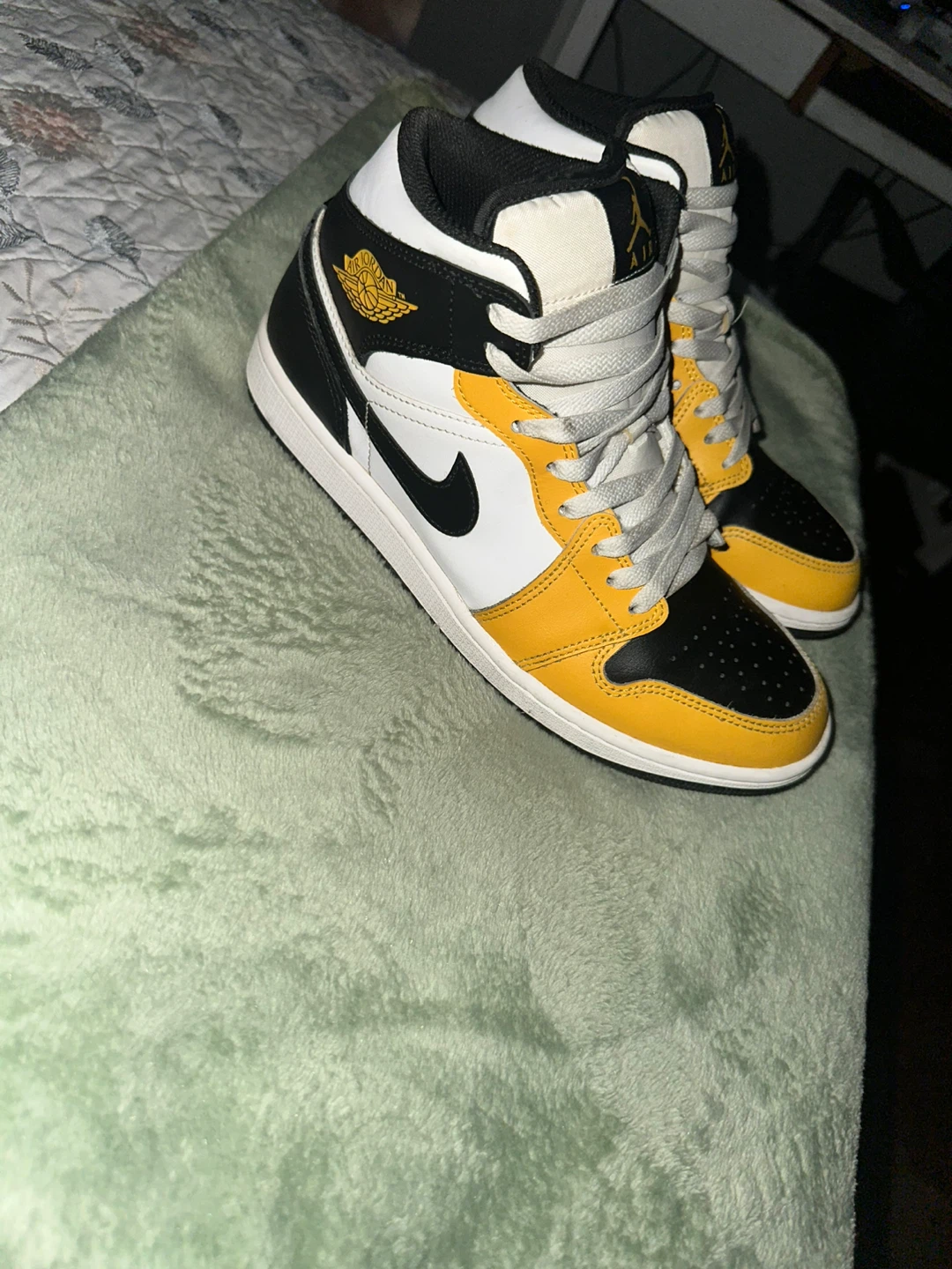 Air Jordan 1 Mid Yellow Black White High Top Sneakers - photo 4