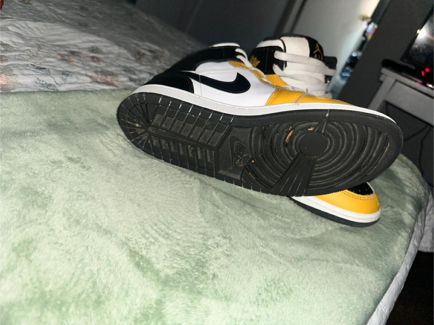 Air Jordan 1 Mid Yellow Black White High Top Sneakers - photo 5