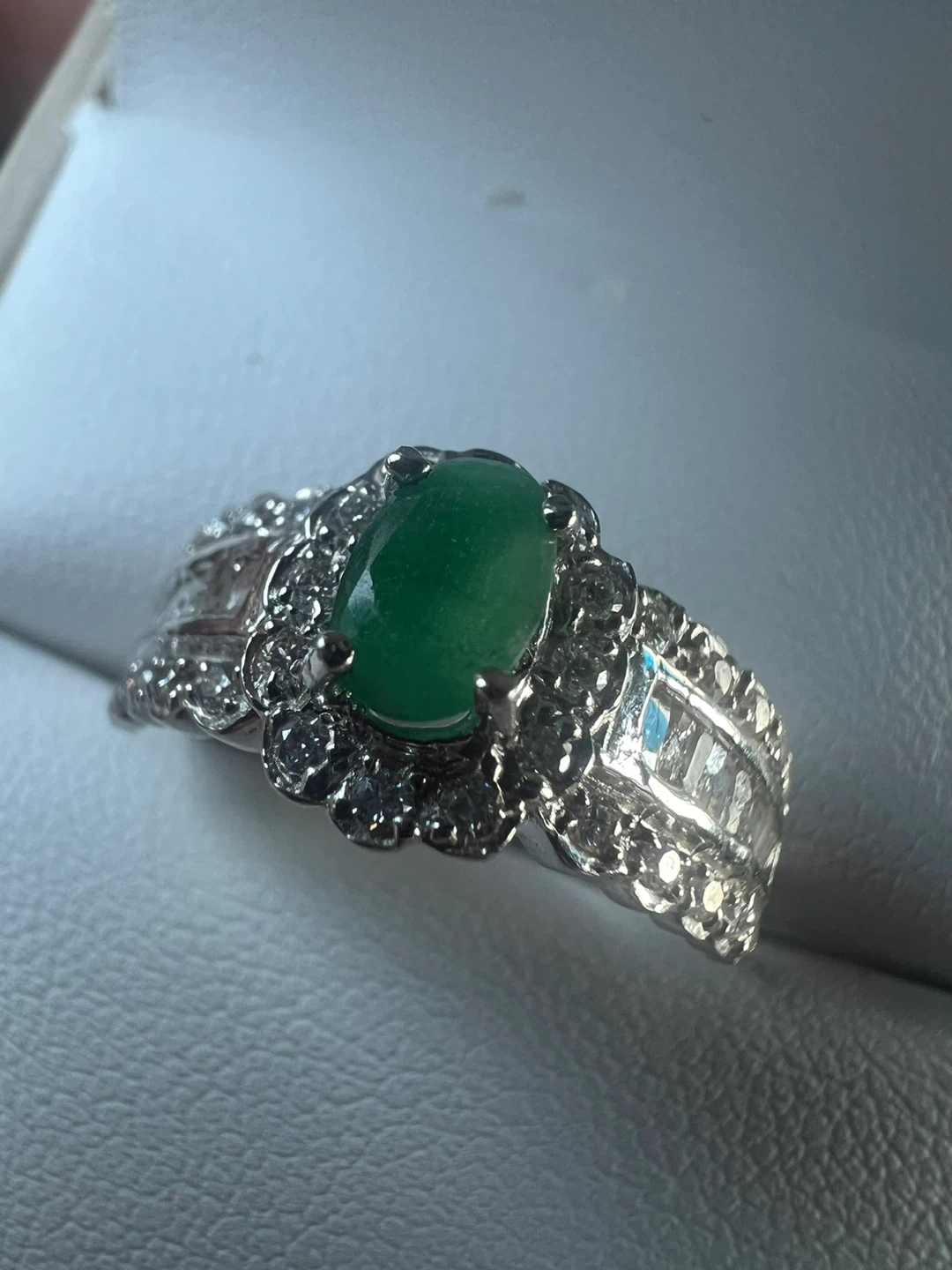 14K White Gold Emerald and Diamond Ring