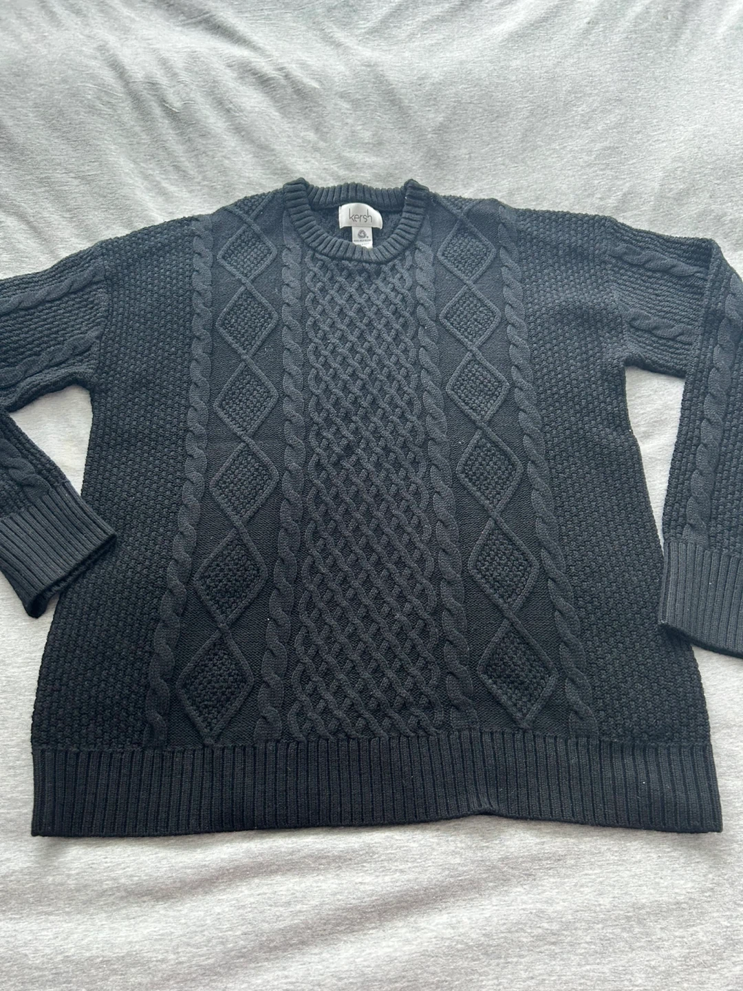 Kersh Black Cable Knit Merino Wool Blend Sweater M