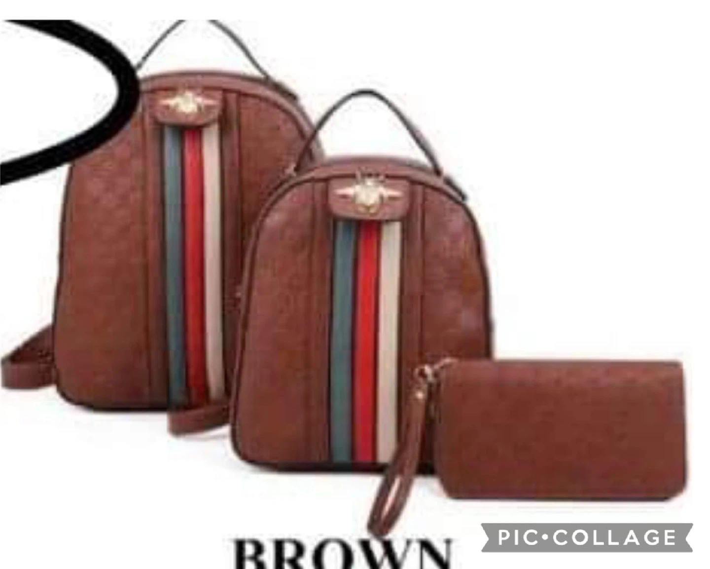 Brown 3-Piece Backpack and Wallet Set