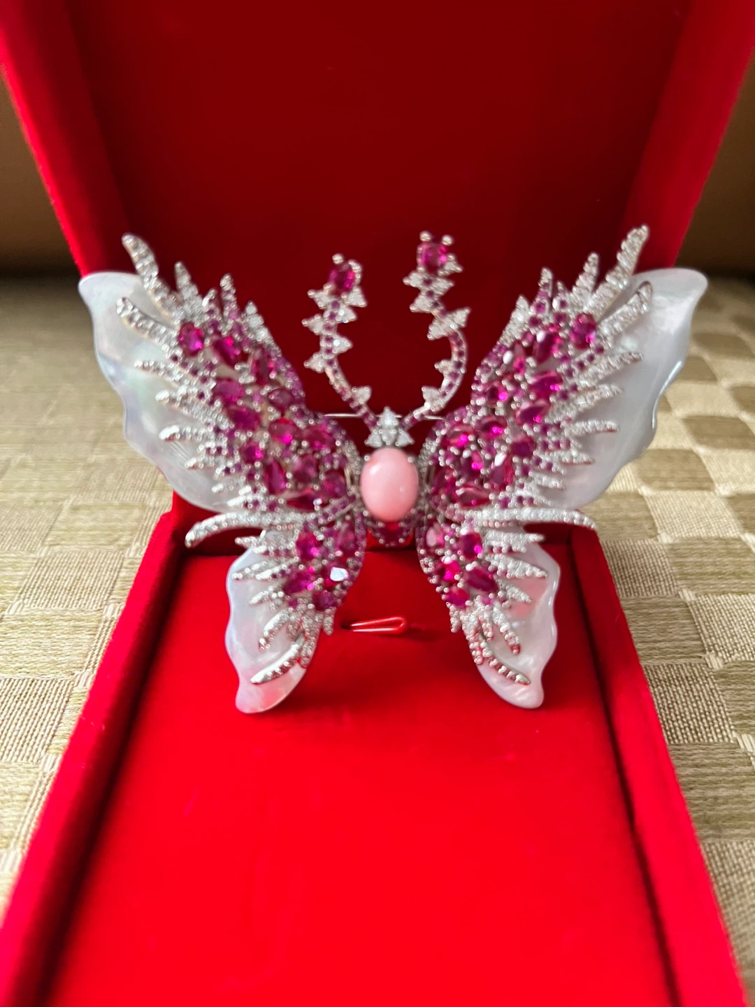 Butterfly Brooch with Pink Gemstones and Pearls - photo 2