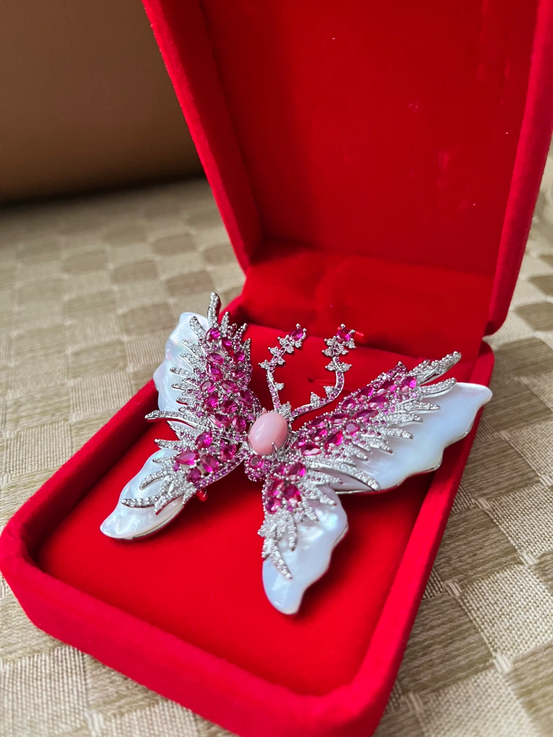 Butterfly Brooch with Pink Gemstones and Pearls - photo 3